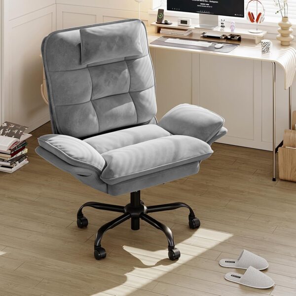 Bestier Cross Legged Office Chair, Criss Cross Chair with Adjustable Arms, 135° Reclining Velet Executive Chair with Wheels, Big and Tall Computer Desk Chair for Home, Office - Grey