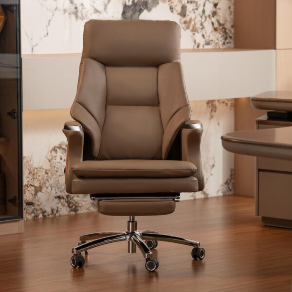 Kinnls Winston Leather Heated Ventilation Classic Luxury Office Chair with Massage, Power Recliner Executive Desk Chair, Adjustable Tilk Angle (Brown)