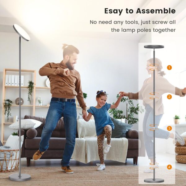 36W Bright Torchiere Floor Lamps,3500LM Stepless Dimmable Tall Floor Lamp with Remote & Touch Control,Modern Standing Light for Bedroom,Office,Living Room,Grey