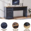 60"L-Shaped Executive Desk with 40"Adjustable File Cabinet,Farmhouse Home Office Desk with Charging Station,Office Desk with Storage Drawers,Wood Computer Desk Set for Office Work,Home Study (Blue)