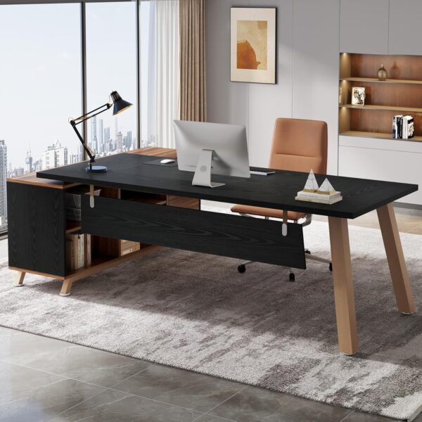 Tribesigns 78.7-Inch Executive Desk, L-Shaped Desk with 55-Inch Cabinet, Large Office Desk with Storage Shelves, Modern Computer Desk for Home Office