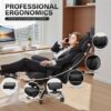 Office Desk Chair, Big and Tall Leather Gaming Chair with Footrest, Wide Ergonomic Comfy Executive High-Back Reclining Computer Chairs, Swivel Rolling Wheels and Padded Lumbar Support, Black
