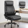 Leather Office Chair, Big and Tall Office Chair Executive Breathable PU Computer Chairs with Lumbar Support, High Back Home Desk Chairs with Flip-up Armrests, Adjustable Headrest