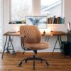 Home Office Desk Chair Office Rubber Casters Ergonomic Computer Chair with Lumbar Support Adjustable Height Rolling Swivel Executive Task Armrests Chair， Brown Leather