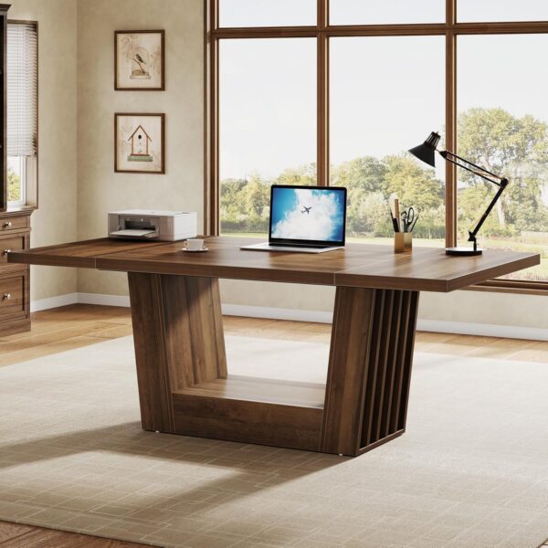 Tribesigns 63-inch Executive Office Desk, Modern Computer Home Office Desk with Robust Base, Large Wooden Writing Conference Table Business Workstation for Home Office, Walnut Brown