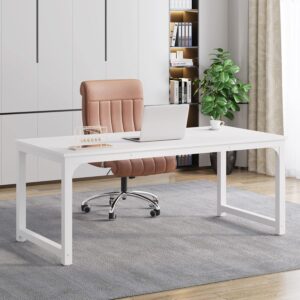 Tribesigns Modern Computer Desk, 63 x 31.5 inch Large Executive Office Desk Computer Table Study Writing Desk Workstation for Home Office, Spliced Desktop, White