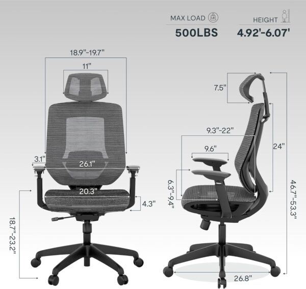 FLEXISPOT Upgraded OC6 Big and Tall Office Chair Heavy Duty,4D Armrest Mesh Ergonomic Home Office Chair with High Back,Lumbar Support,Tilt Function,and 360°Swivel Wheels(Black)