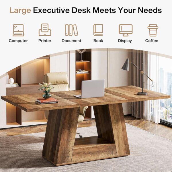 Tribesigns Farmhouse Computer Desk, 63-Inch Large Office Desk Workstation, Simple Style Executive Desk Study Table with Sturdy Base, Wooden Writing Desk for Home Office, Rustic Brown