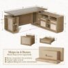 Home Office Furniture Set, 70" Standing Desk with 4 Drawer File Cabinet and Wide Bookcase, Executive Desk with AC/USB, Bookshelf with Drawers, Rattan Style Natural Oak