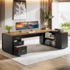 Tribesigns 85.8-Inch L-Shaped Executive Office Desk with File Drawers & Storage Cabinet, Professional Corner Computer Desk Extra Large Business Workstation with Adjustable Shelves (Brown&Black)