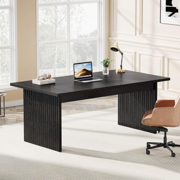 Tribesigns Modern Executive Desk, 63" Large Computer Office Desk, Conference Table Meeting Room Table, Simple Style Rectangle Writing Table for Home Office, Workstation Business Furniture, Black