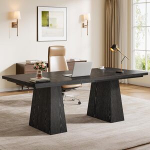 Tribesigns 63-Inch Executive Desk, Modern Black Office Computer Desk with Sturdy Double Pedestal, Large Study Writing Table Simple Workstation for Home Office