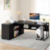 Tribesigns 71 inch Executive Desk, L Shaped Desk with Cabinet Storage, Executive Office Desk with Shelves, Business Furniture Set Workstation for Home Office, Black