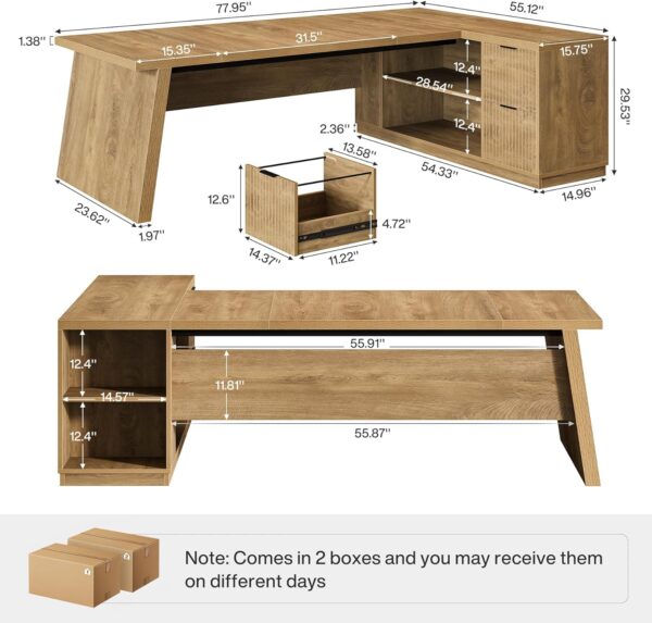 Tribesigns 78" L Shaped Desk with Drawers, Large Executive Office Desk with File Cabinet and Shelves, Modern Corner Computer Desk with Storage Shelves Business Furniture for Home Office, Brown