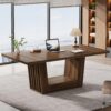 Tribesigns 63-inch Executive Office Desk, Modern Computer Home Office Desk with Robust Base, Large Wooden Writing Conference Table Business Workstation for Home Office, Walnut Brown