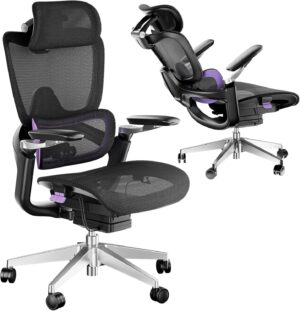 Ergonomic Office Chair, Big and Tall Mesh Home Desk Chair with Adaptive Lumbar Support, Gaming Chair with Headrest, 5D Armrest,90-130°Tilt, BIFMA Certified, Model Zen (Purple)