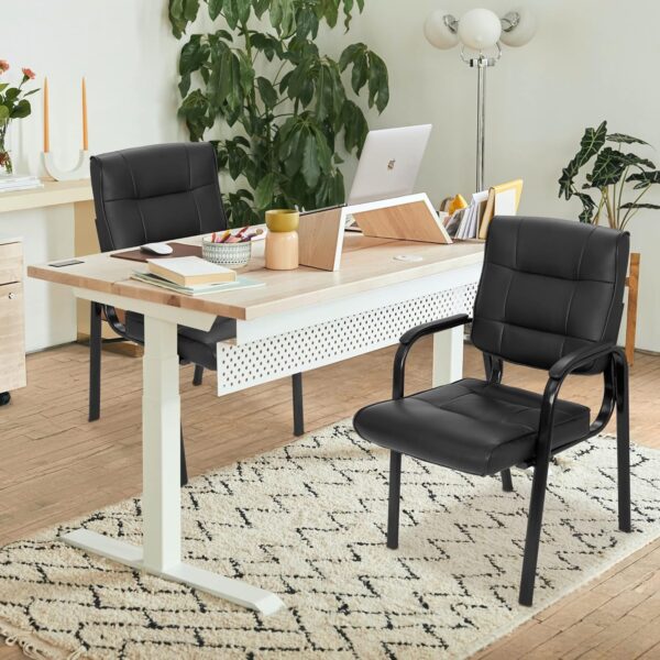 SUPER DEAL Office Guest Chair Bonded Leather Executive Side Chair Reception Chair with Solid Metal Frame Home Office Furniture, Set of 2