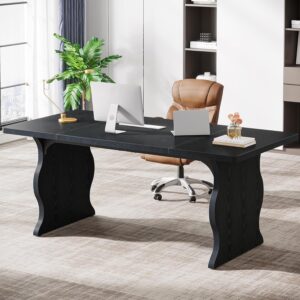 Tribesigns 63" Large Executive Desk for Home Office, Spacious Computer Desk with Ample Leg Room, Double PC Gaming Writing Table Study Desk with Sturdy Legs, Black