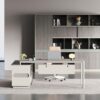 71-Inch Modern Executive Office Desk, L-Shaped Executive Desk with Cabinet and Storage Shelves, Large Writing Table Business Furniture Set for Home Office