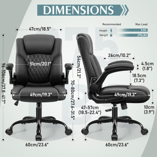 Leather Office Chair, PU Home Computer Desk Chairs with Ergonomic Back Support, 360°Swivel Free，Small Gmaing Chair with Wheels and Adjustable Armrests, for Short People Use, Black