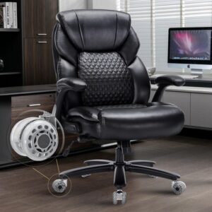 Big and Tall Office Chair 500lbs, Heavy Duty Office Chair Ergonomic Chair, High Back Executive Computer Chair with Adjustable Lumbar Support, Flip Up Arm,Double Rubber Wheel Black