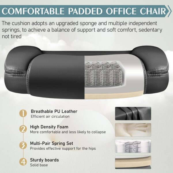 Leather Office Chair, PU Home Computer Desk Chairs with Ergonomic Back Support, 360°Swivel Free，Small Gmaing Chair with Wheels and Adjustable Armrests, for Short People Use, Black