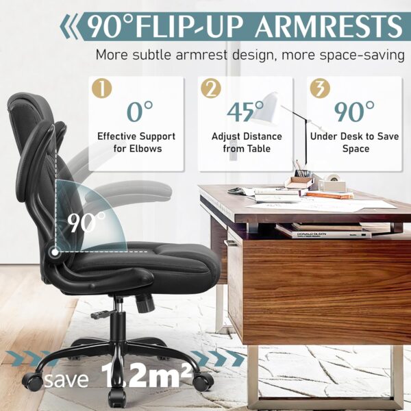 Leather Office Chair, PU Home Computer Desk Chairs with Ergonomic Back Support, 360°Swivel Free，Small Gmaing Chair with Wheels and Adjustable Armrests, for Short People Use, Black