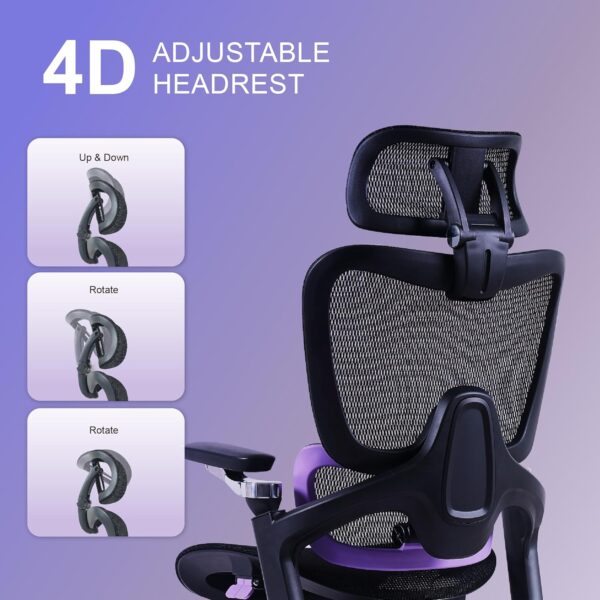 Ergonomic Office Chair, Big and Tall Mesh Home Desk Chair with Adaptive Lumbar Support, Gaming Chair with Headrest, 5D Armrest,90-130°Tilt, BIFMA Certified, Model Zen (Purple)