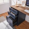 60"L-Shaped Executive Desk with 40"Adjustable File Cabinet,Farmhouse Home Office Desk with Charging Station,Office Desk with Storage Drawers,Wood Computer Desk Set for Office Work,Home Study (Blue)