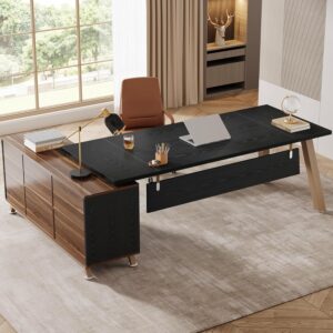 Tribesigns 78.7-Inch Executive Desk, L-Shaped Desk with 55-Inch Cabinet, Large Office Desk with Storage Shelves, Modern Computer Desk for Home Office