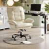 Bestier Velvet Executive Office Chair, Ergonomic Chair with Flip-up Arms, 135° Reclining Office Chair with Side Pockets & Headrest, Big Swivel Computer Chair for Home Office - Beige