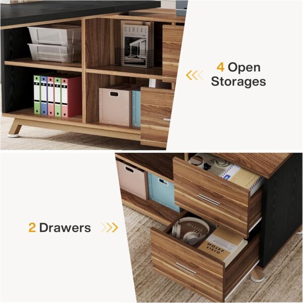 Tribesigns 78.7-Inch Executive Desk, L-Shaped Desk with 55-Inch Cabinet, Large Office Desk with Storage Shelves, Modern Computer Desk for Home Office