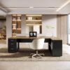 Tribesigns 85.8-Inch L-Shaped Executive Office Desk with File Drawers & Storage Cabinet, Professional Corner Computer Desk Extra Large Business Workstation with Adjustable Shelves (Brown&Black)