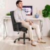 VECELO Ergonomic Office Chair – High Backrest with Tilt, PU Leather, Diamond-Stitched Back, Adjustable 45°Armrests & Sponge Cushion, Black