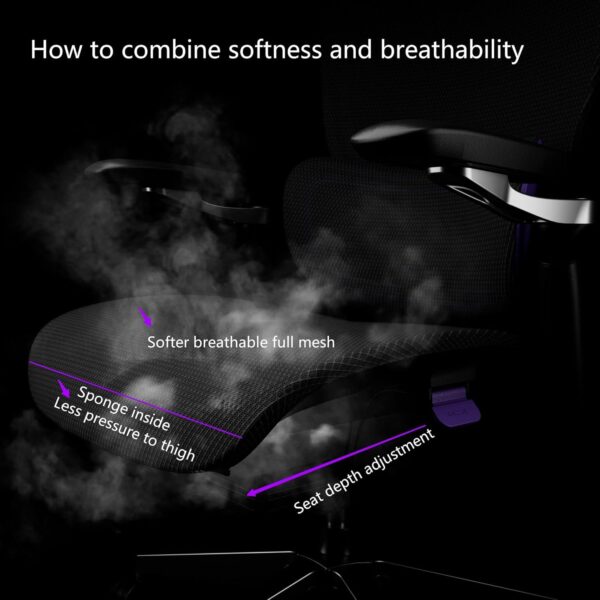 Ergonomic Office Chair, Big and Tall Mesh Home Desk Chair with Adaptive Lumbar Support, Gaming Chair with Headrest, 5D Armrest,90-130°Tilt, BIFMA Certified, Model Zen (Purple)