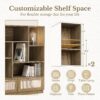 Home Office Furniture Set, 70" Standing Desk with 4 Drawer File Cabinet and Wide Bookcase, Executive Desk with AC/USB, Bookshelf with Drawers, Rattan Style Natural Oak