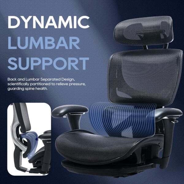 Ergonomic Mesh Office Chair with Footrest, Executive High Back Computer Desk Chair with Wide Headrest and Adjustable 3D Arms, Backrest, Tilt Lock and Lumbar Support-Black
