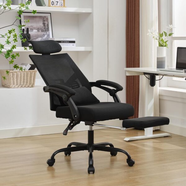 Qulomvs Ergonomic Office Chair with Footrest Home Office Desk Chair with Headrest and Backrest 90-135 Adjustable Mesh Computer Desk Chair with Wheels 360 Swivel Task Chair