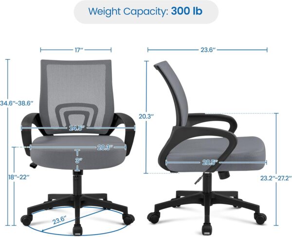 Yaheetech Mid Back Office Chair Executive Task Swivel Rolling Gaming Chair with Lumbar Support and Armrests Rolling Casters, Dark Grey