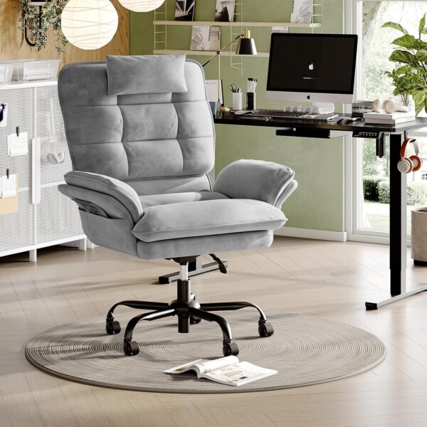 Bestier Cross Legged Office Chair, Criss Cross Chair with Adjustable Arms, 135° Reclining Velet Executive Chair with Wheels, Big and Tall Computer Desk Chair for Home, Office - Grey