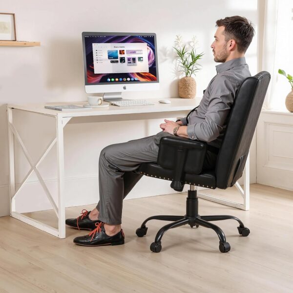 VECELO Ergonomic Office Chair – High Backrest with Tilt, PU Leather, Diamond-Stitched Back, Adjustable 45°Armrests & Sponge Cushion, Black