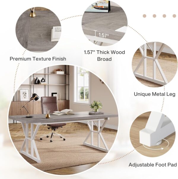 Tribesigns 70.86-Inch Large Executive Desk, Industrial Home Office Computer Desk, Simple Long Writing Study Table Business Furniture (Grey/White)