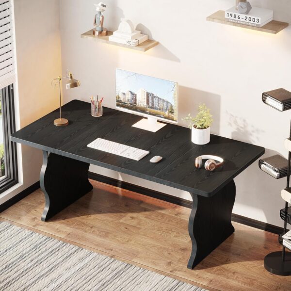 Tribesigns 63" Large Executive Desk for Home Office, Spacious Computer Desk with Ample Leg Room, Double PC Gaming Writing Table Study Desk with Sturdy Legs, Black