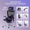 Ergonomic Office Chair, Big and Tall Mesh Home Desk Chair with Adaptive Lumbar Support, Gaming Chair with Headrest, 5D Armrest,90-130°Tilt, BIFMA Certified, Model Zen (Purple)