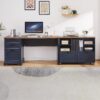 60"L-Shaped Executive Desk with 40"Adjustable File Cabinet,Farmhouse Home Office Desk with Charging Station,Office Desk with Storage Drawers,Wood Computer Desk Set for Office Work,Home Study (Blue)