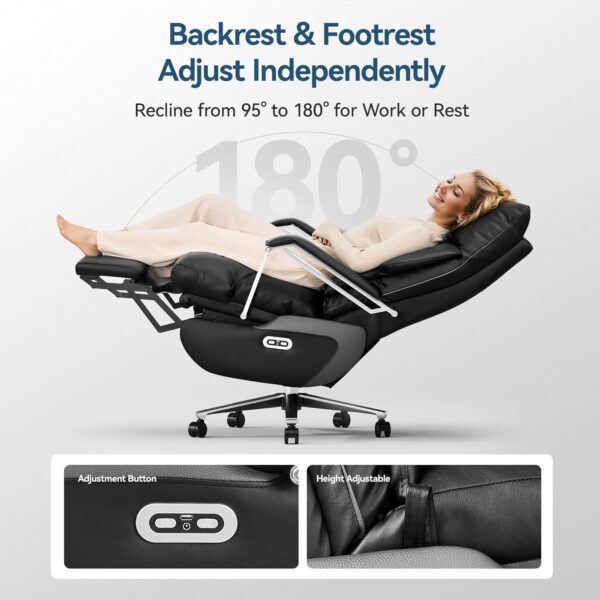 Dual Motor Electric Executive Office Chair with Foot Rest, Comfortable Reclining Office Chair Wide Seat, Big and Tall Ergonomic Leather Home Office Desk Chair 420lbs (Black)