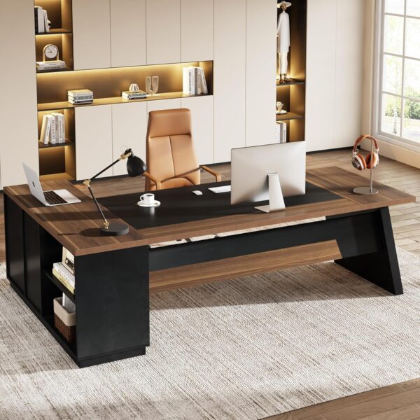 Tribesigns L-Shaped Executive Desk, 78-Inch Modern Office Desk with Drawers and Lateral File Cabinet, Large Computer Desk with Storage Shelves, Workstation for Home Office (Brwon + Black)