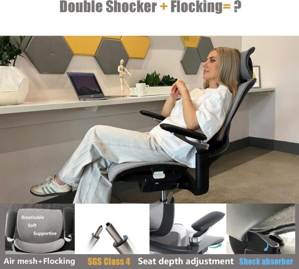 Ergonomic Office Chair, Big and Tall Mesh Home Desk Chair with Adaptive Lumbar Support, Gaming Chair with Headrest, 5D Armrest,90-130°Tilt, BIFMA Certified, Model Zen (Grey)