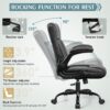 Leather Office Chair, PU Home Computer Desk Chairs with Ergonomic Back Support, 360°Swivel Free，Small Gmaing Chair with Wheels and Adjustable Armrests, for Short People Use, Black