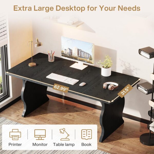 Tribesigns 63" Large Executive Desk for Home Office, Spacious Computer Desk with Ample Leg Room, Double PC Gaming Writing Table Study Desk with Sturdy Legs, Black